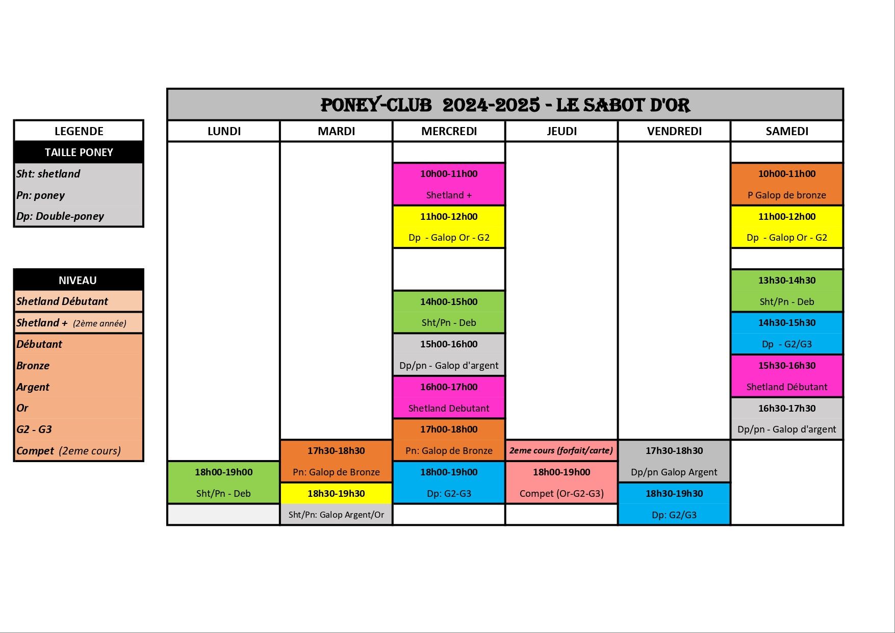 planning poney 2024 / 2025